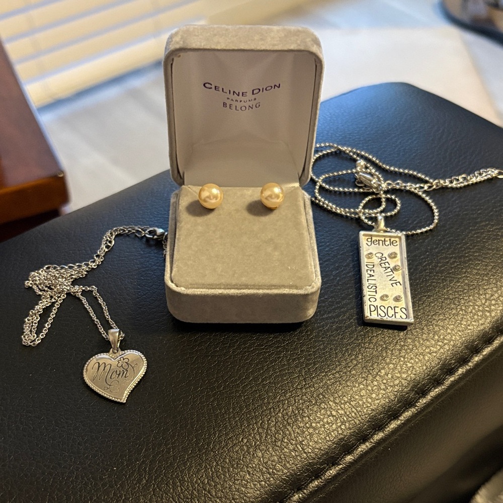 Celine Dion “Beyond” Pearl Earrings. 2 necklaces